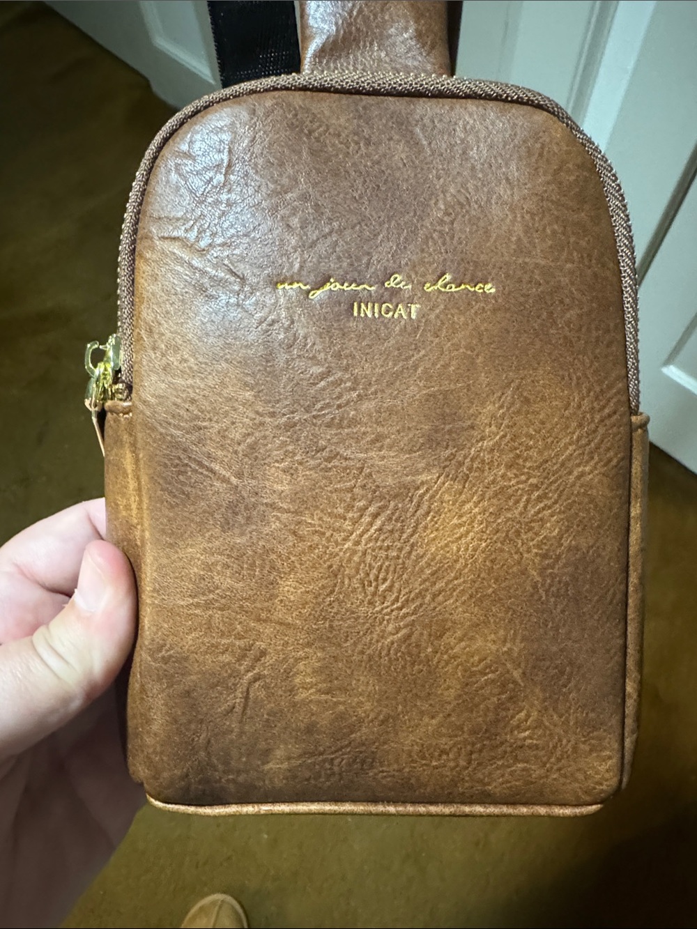 Nica Tan/Brown Faux Leather Sling Belt Bag